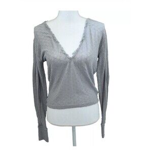 FREE PEOPLE Dream Girl Knit Long Sleeve Top in Storm Grey Gray, Women's Size XS